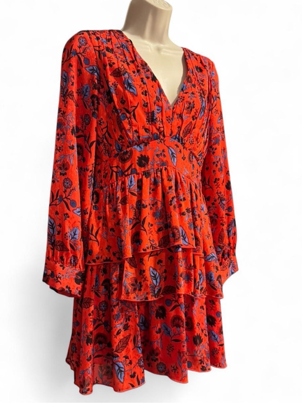 Zara Floral Tiered Mini Dress XS Long Sleeve Boho Ruffle